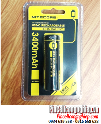 Nitecore NL1834R - Pin sạc 18650 lithium 3.7v Nitecore NL1834R 3400mAh 11.4Wh /thân Pin có cổng sạc USB Type-C